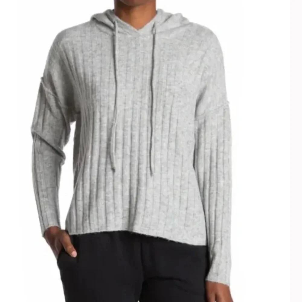 NWT Nordstrom Sweet Romeo Gray Ribbed HoodedPullover Sweater Sz S Z228-46